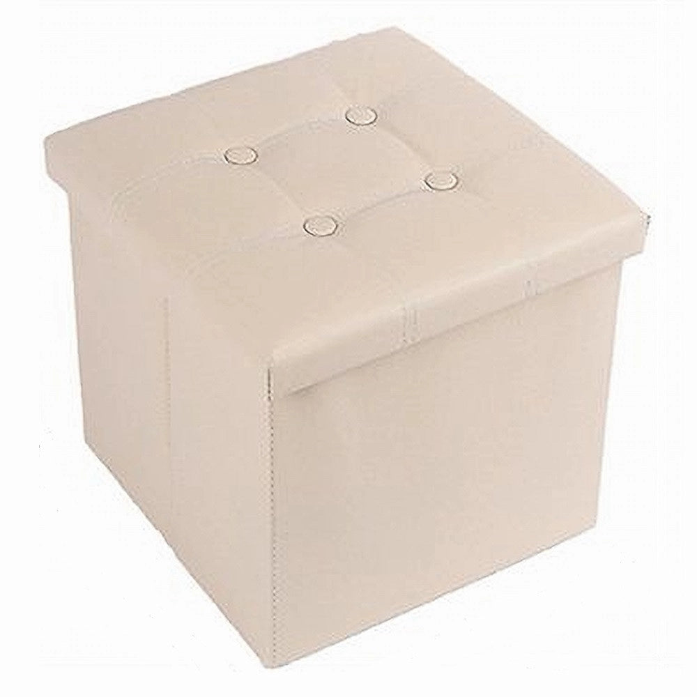 Trade Shop - Pouff Puff Pouf Contenitore Imbottito Portaoggetti Seduta Beige 38x38x35cm 79430 -