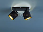 TOMMY BARRA 2 SPOTS CON DIFFUSORI PARALUMI NERI E ORO BASE METALLO NERO OPACO L.28CM 2 LUCI ATTACCO E14