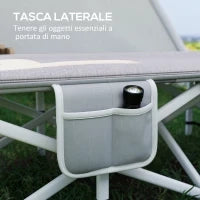 Brandina per Campeggio con Poggiatesta e Tasca, in Acciaio e tessuto Oxford, 200x65x42 cm, Grigio