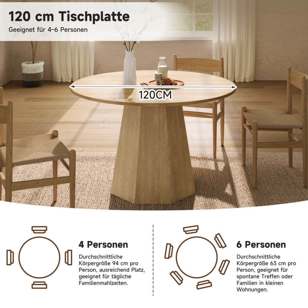Tavolo da pranzo rotondo Ø120 cm effetto rovere