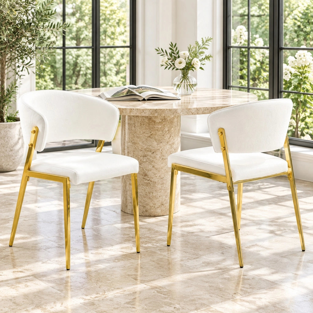 Sedia da pranzo moderna imbottita in PU bianca