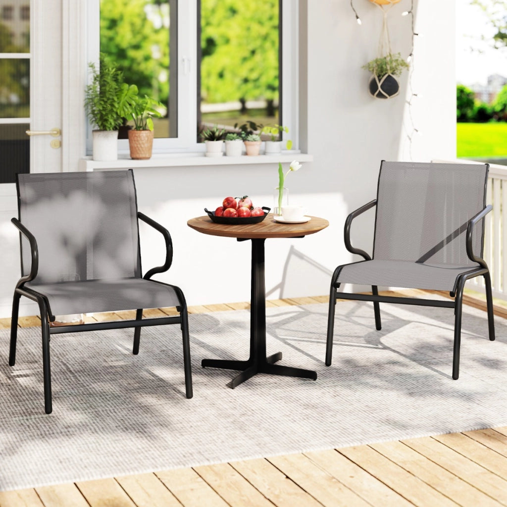 Sedie da bistro moderne da esterno con braccioli per piscina in metallo-Set di sedie da patio 2 con tessuto traspirante e struttura Grigio