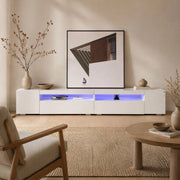 Mobile TV moderno bianco 240 cm con illuminazione LED variabile, struttura in MDF e design simmetrico