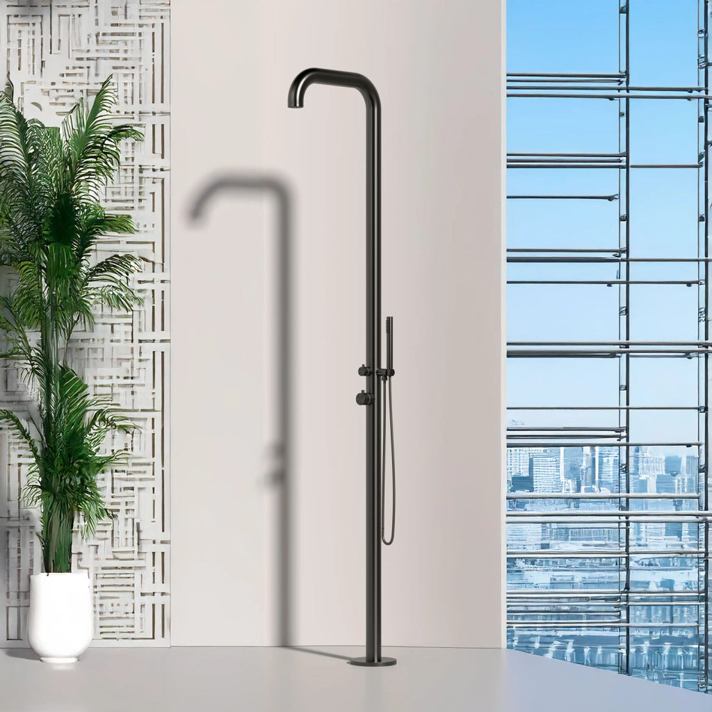 SINED Doccia Chia Canna Fucile in Acciaio Inox 316L 230cm con Miscelatore e Doccino Struttura In AISI 316L per Esterni e Interni Acqua Caldafredda Attacchi Integrati Anche per Ambienti Marini