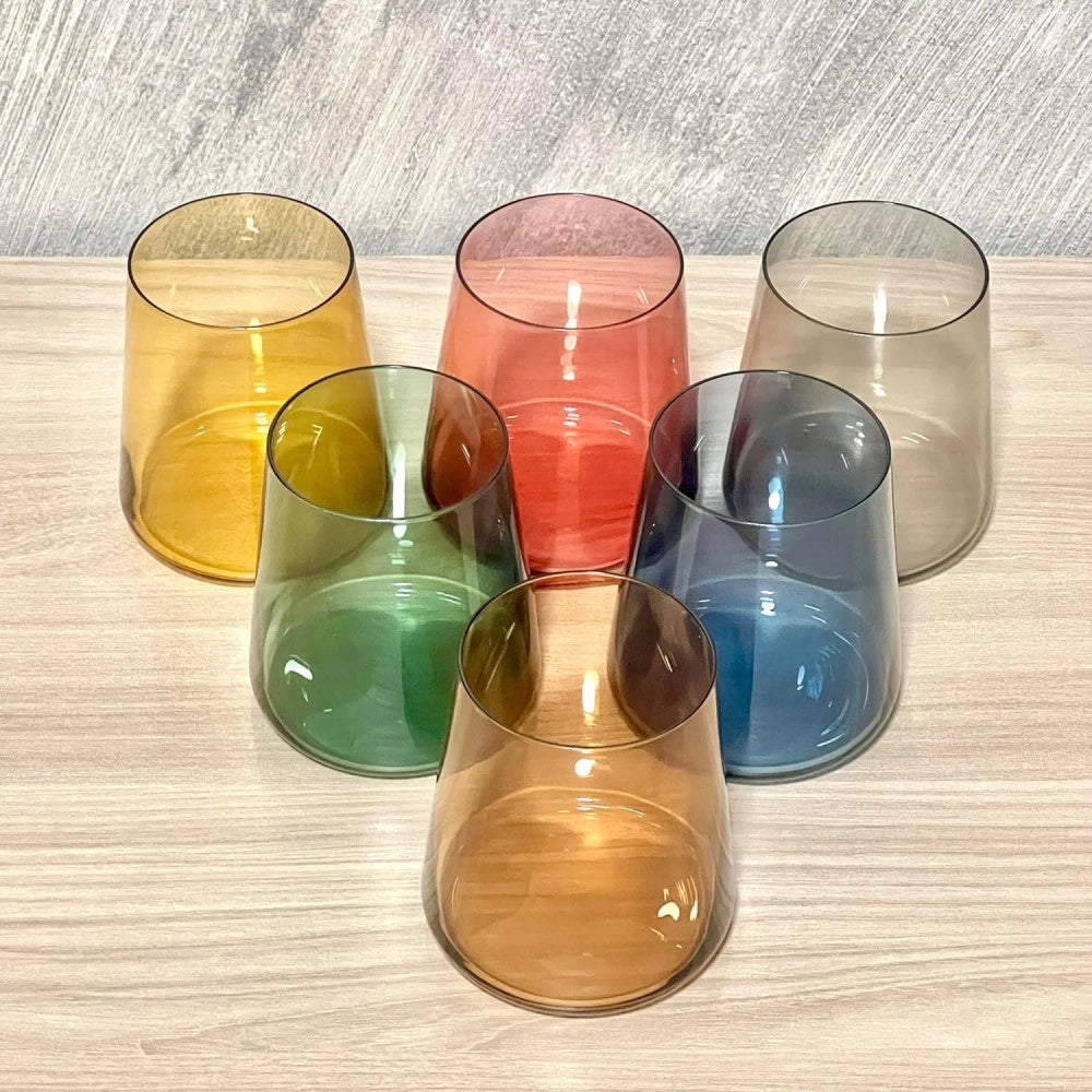 Trade Shop - Set 6 Bicchieri Colorati Da 380ml In Vetro Per Acqua E Vino Bicchiere Colorato -