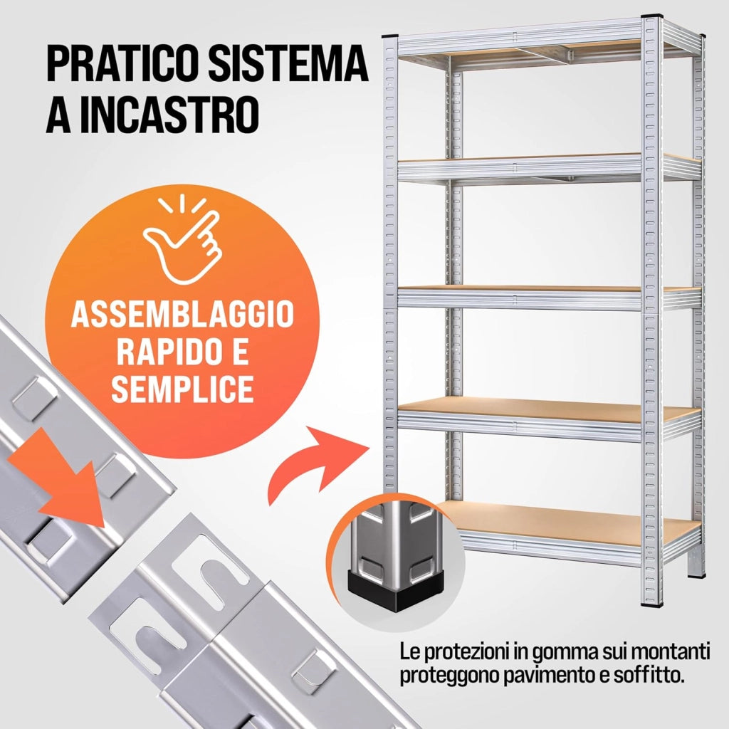 Scaffale ad alta portata 2pz in metallo capacità di carico totale 875kg 180x90x60cm 5 ripiani