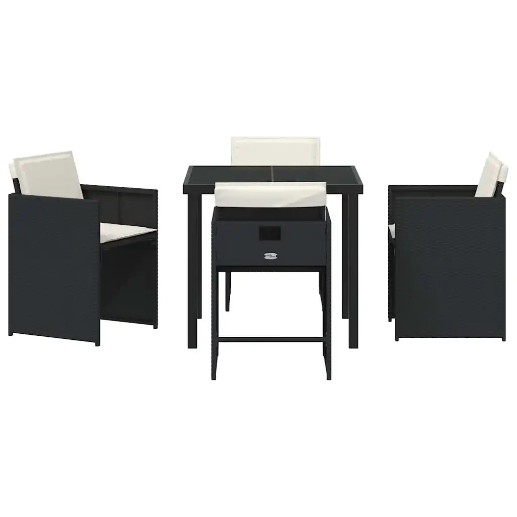 Set da Pranzo per Giardino con cuscino 5 pcs Nero polyrattan