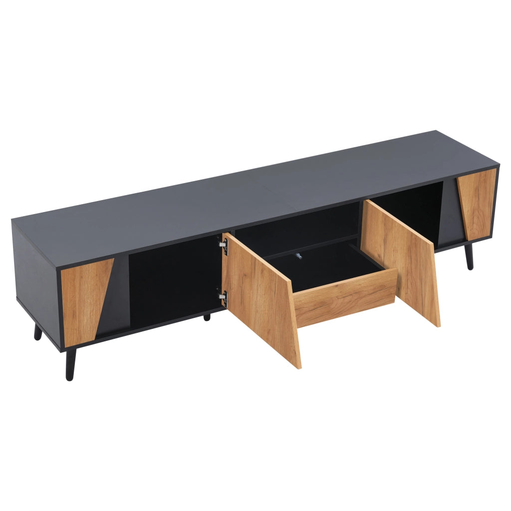 Mobile porta tv 180 cm per 75 pollici con 2 ante e 1 cassetto; legno e nero