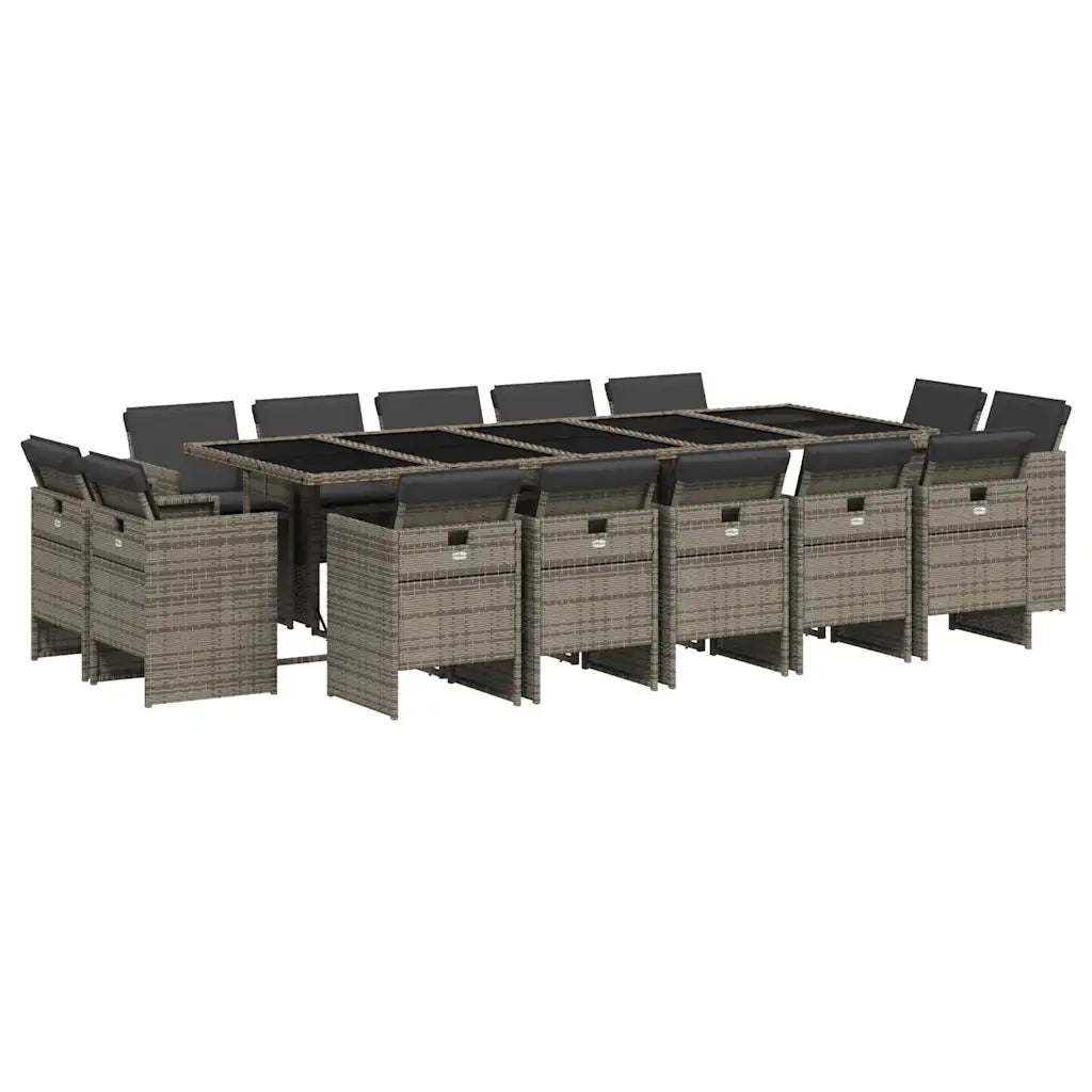 Set da Pranzo da Giardino 15 pz con Cuscini Grigio Polyrattan 3277819