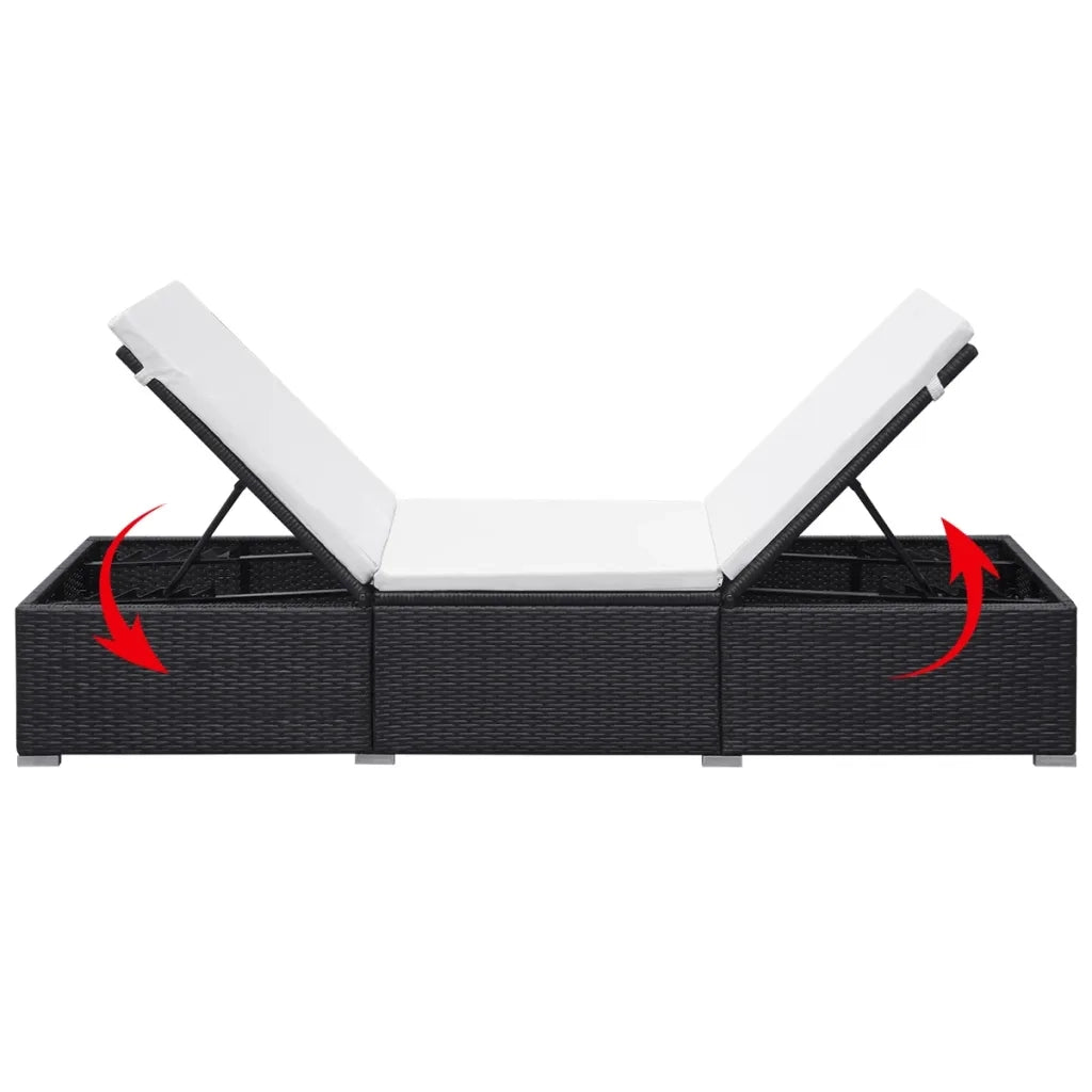 Lettino Prendisole con Cuscino in Polyrattan Nero 44404