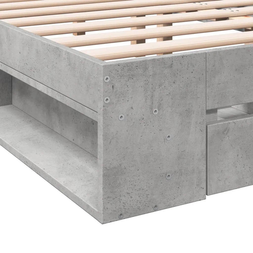 Letto matrimoniale | Letto per adulti | Giroletto Cassetti Grigio Cemento 140x200 cm Legno Multistrato