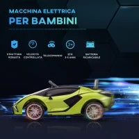 Lamborghini Macchina Elettrica per Bambini 12V con Fari e Musica, Telecomando e Velocità 3-5km/h, Età 3-5 Anni, 108x62x40cm, Verde