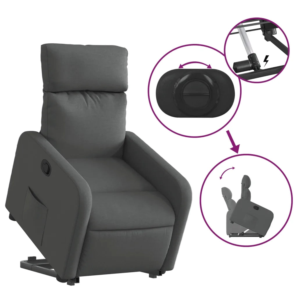 Poltrona | Sedia Relax Alzapersona Reclinabile Grigio Scuro in Tessuto