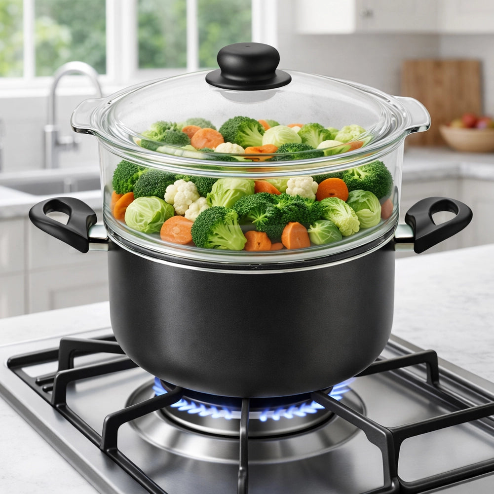 Casseruola Con Vaporiera 24 cm In Vetro e Alluminio Fuoco e Idee MADE IN ITALY
