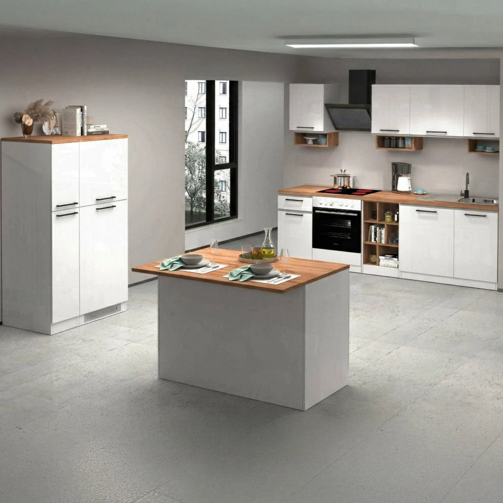 Cucinino Armend, Cucina 3 Cassetti, Elettrodomestici non inclusi, Made in Italy, Bianco Lucido