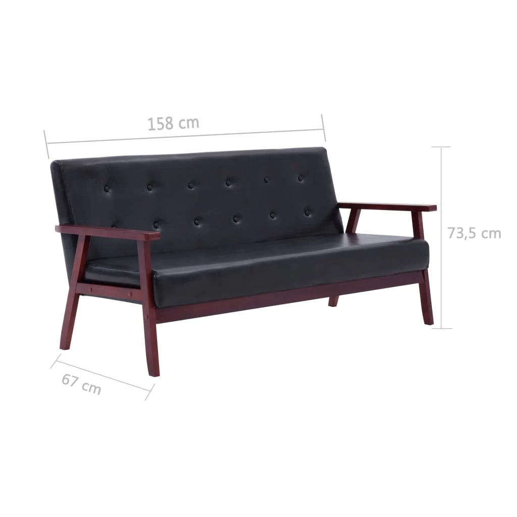 Set divano 2 pezzi 158 x 67 x 73,5 cm similpelle nera 02_0019538