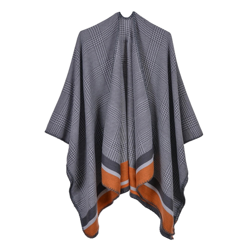 Sciarpa in cashmere spaccata, elegante scialle/poncho oversize a righe da donna, perfetto per l'aria condizionata.