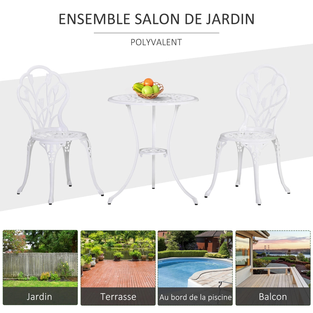 Set Giardino 2 Posti ¨C zephmum ¨C Divano 2 Sedie Tavolino Rotondo in Alluminio Bianco