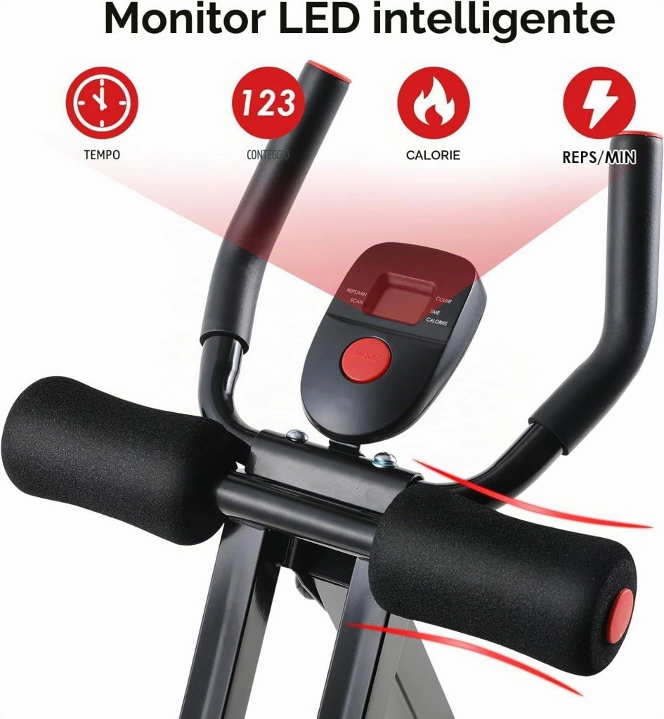 Panca per Addominali Pieghevole, AB Trainer, Panca Palestra Pieghevole, Salvaspazio, 4 Livelli di Resistenza, Trainer Addominale per casa, con Monitor LCD, peso Utente fino a 120 kg