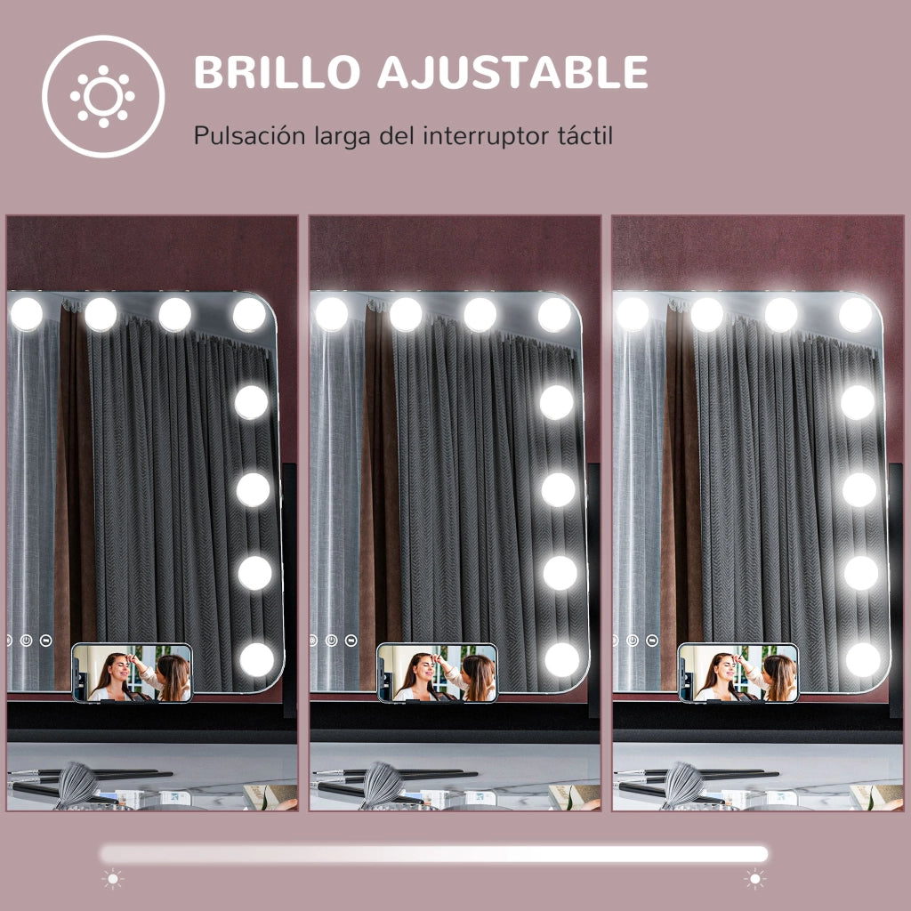 Specchio da Toeletta Rotante con LED ¨C zephmum ¨C Nero 58x46 cm