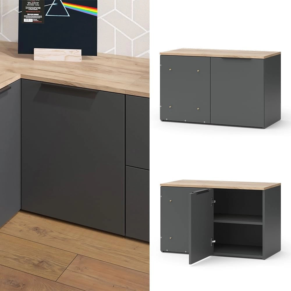 Credenza Wido, Antracite, 80 x 50 cm Cassettiera ad angolo con anta, per la conservazione e l'utilizzo salvaspazio negli angoli