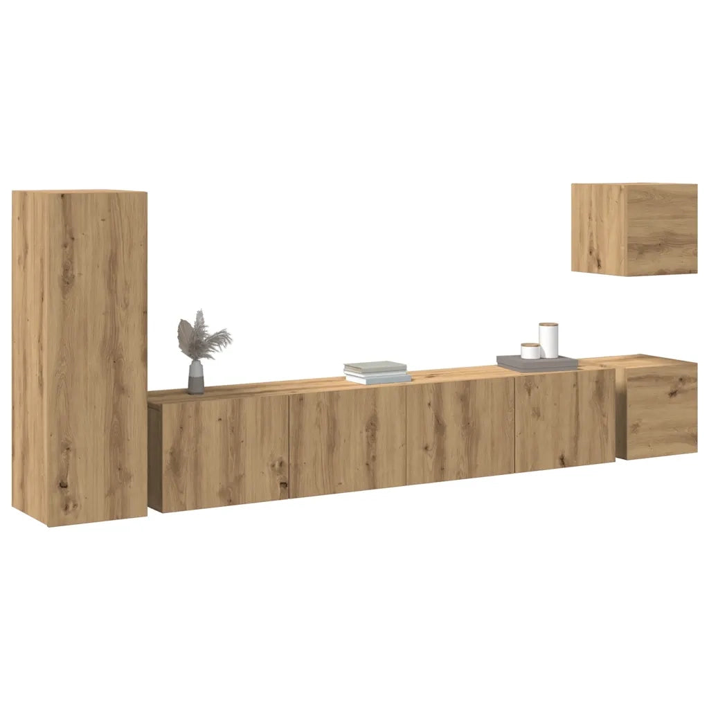 Set Mobile TV 5 pz Montato a Parete Rovere in Legno Multistrato 3329200
