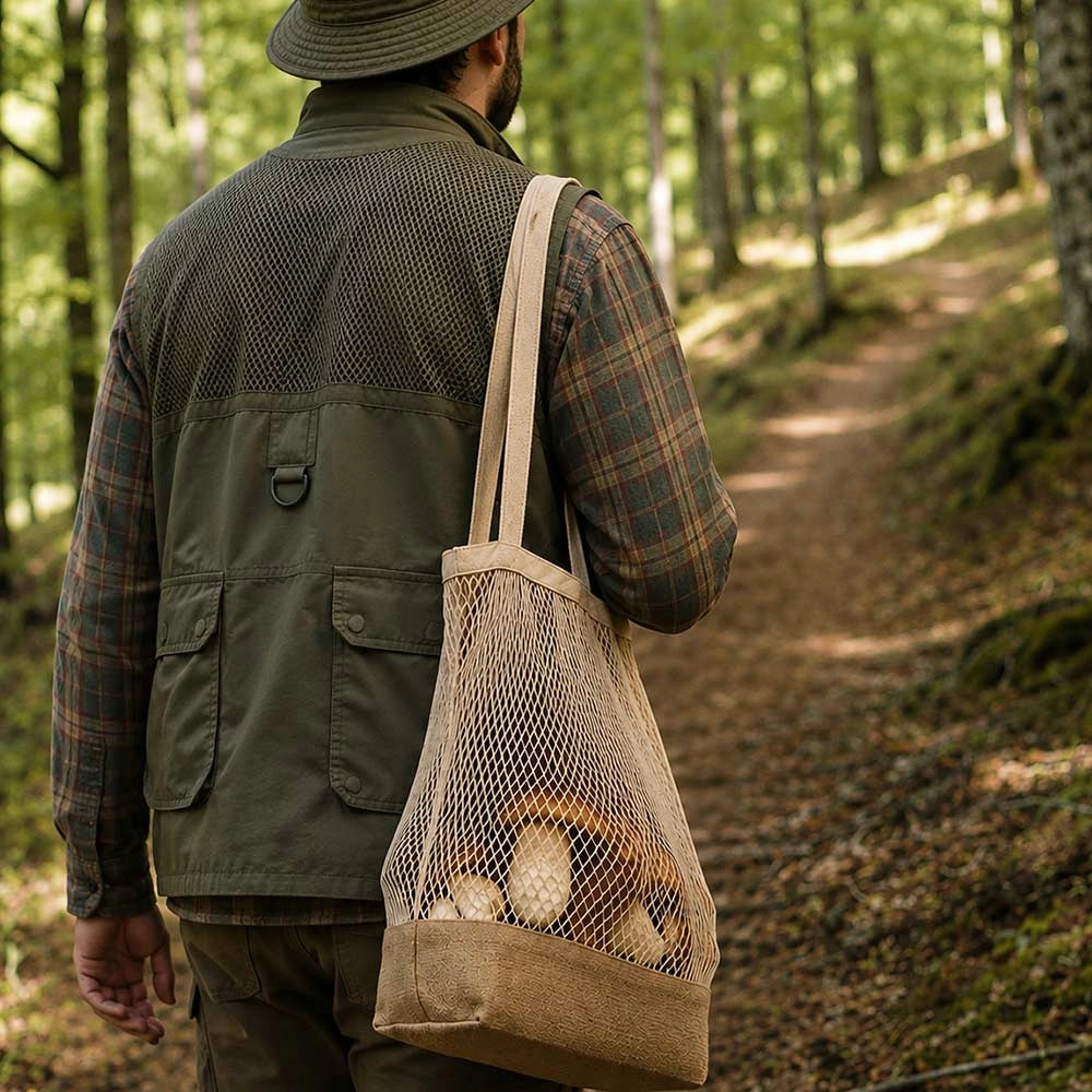 Borsa Shopper a Rete Beige con Base in Juta leggera capiente e riutilizzabile