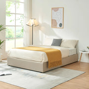 Letto Francese Contenitore Nola 140x200 cm Apertura a Ribalta Rivestito in Tessuto Lino - Beige [en.casa]