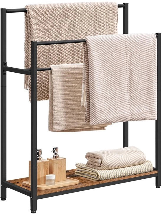 Supporto per asciugamano libero - Maniglione per asciugamano per bagno - Stile vintage marrone e nero - Pannello con asciugamano - Adatto per outdoor e interno