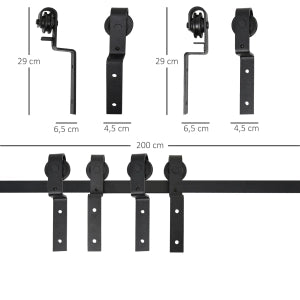 Sistema di scorrimento per porta in legno, binario per 2 ante, acciaio nero, portata 90 kg