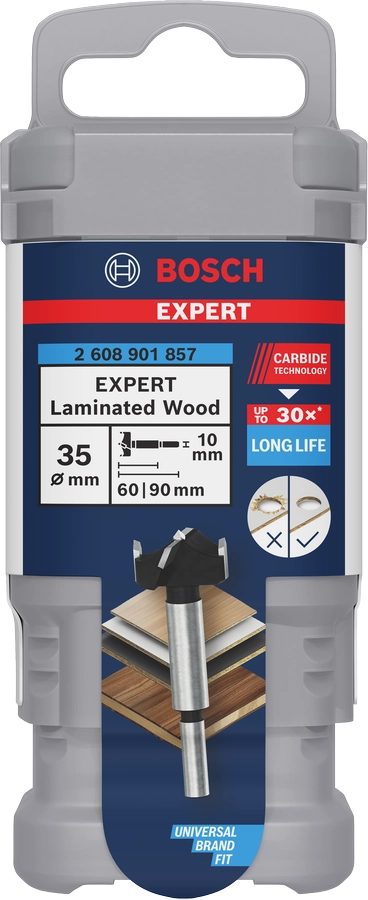 Bosch EXPERT Laminated Wood – Punta per cerniere legno 35 mm con tagliente in carburo per fori puliti