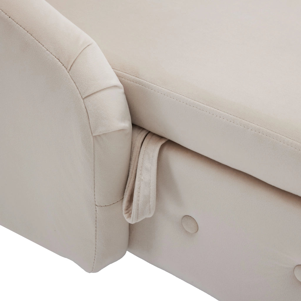 Chaise longue con contenitore in velluto con cuscino e bracciolo destro beige per salotto interno 144 × 62 × 69 cm