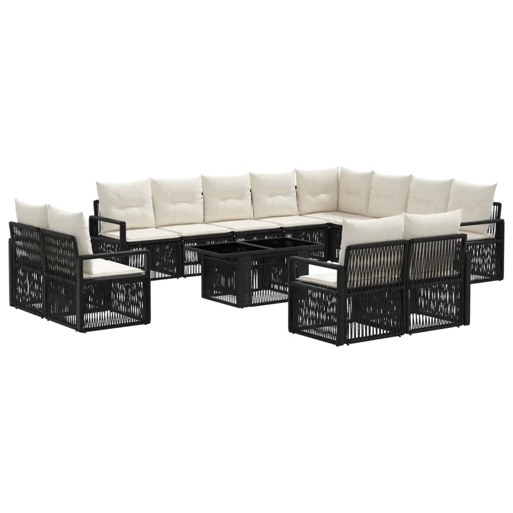 Set Divano da Giardino 13 pz Nero e Bianco Crema polyrattan 3437179