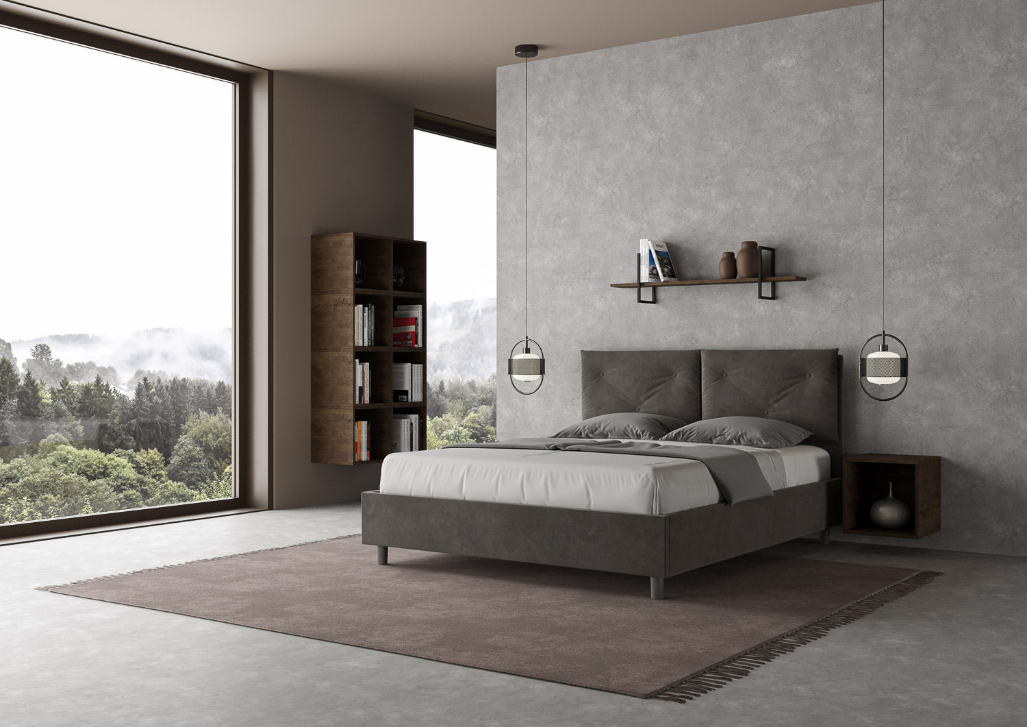 Letto Matrimoniale 160x190 cm con Rete e Contenitore Giroletto con Alzata Comoda Imbottito in Microfibra Appia Grigio
