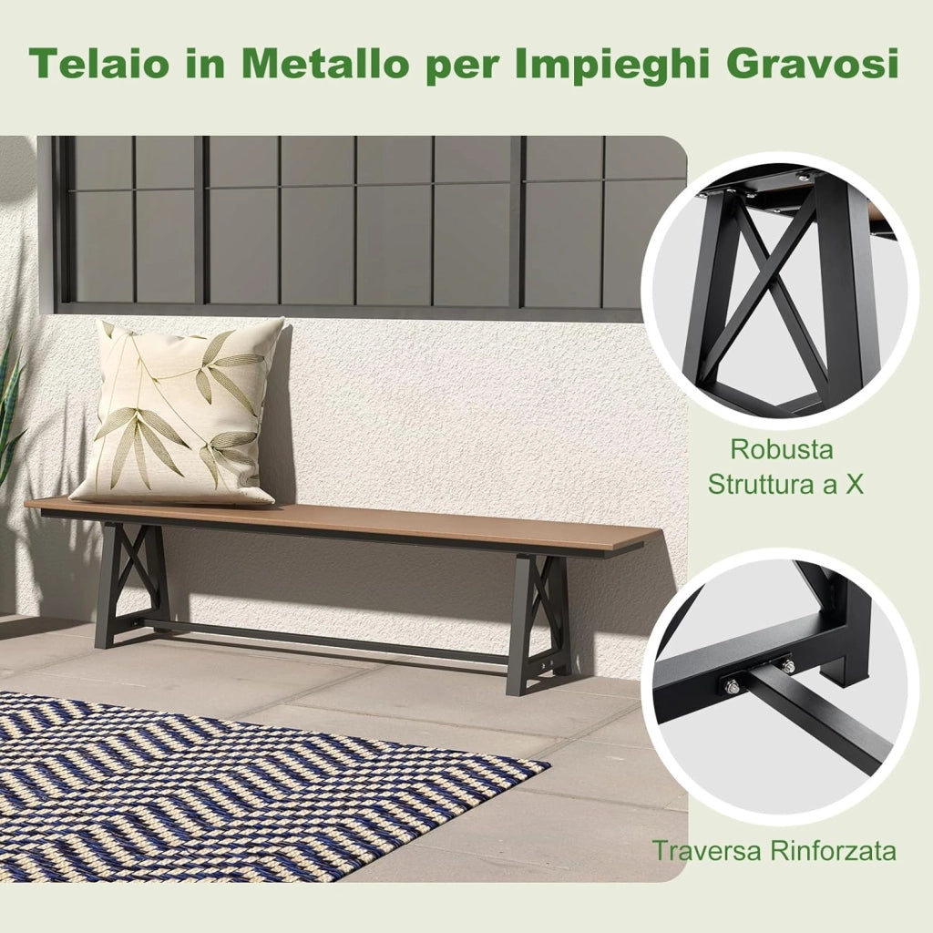 Panchina da Esterno in HDPE, Panca da Giardino Resistente alle Intemperie con Struttura Metallica, Panchina da Giardino, Cortile, Patio e Parco, Capacità di 500 KG