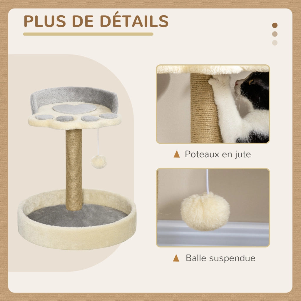 Arbre ¨¤ chat con grattoir a forma di zampa, 2 piattaforme e pompon ¨C zephmum ¨C grigio 44 cm