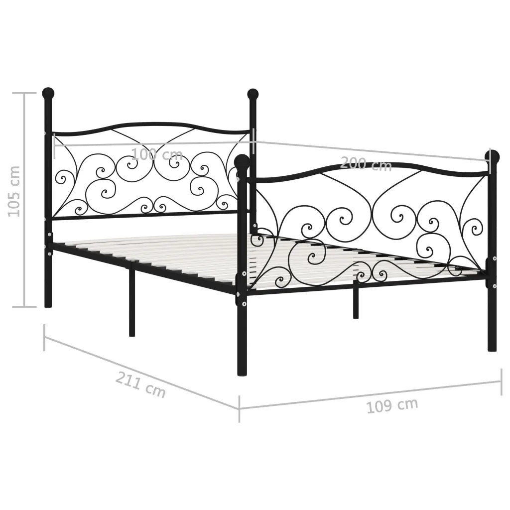 Giroletto con Doghe-Struttura Letto Nero in Metallo 100x200 cm