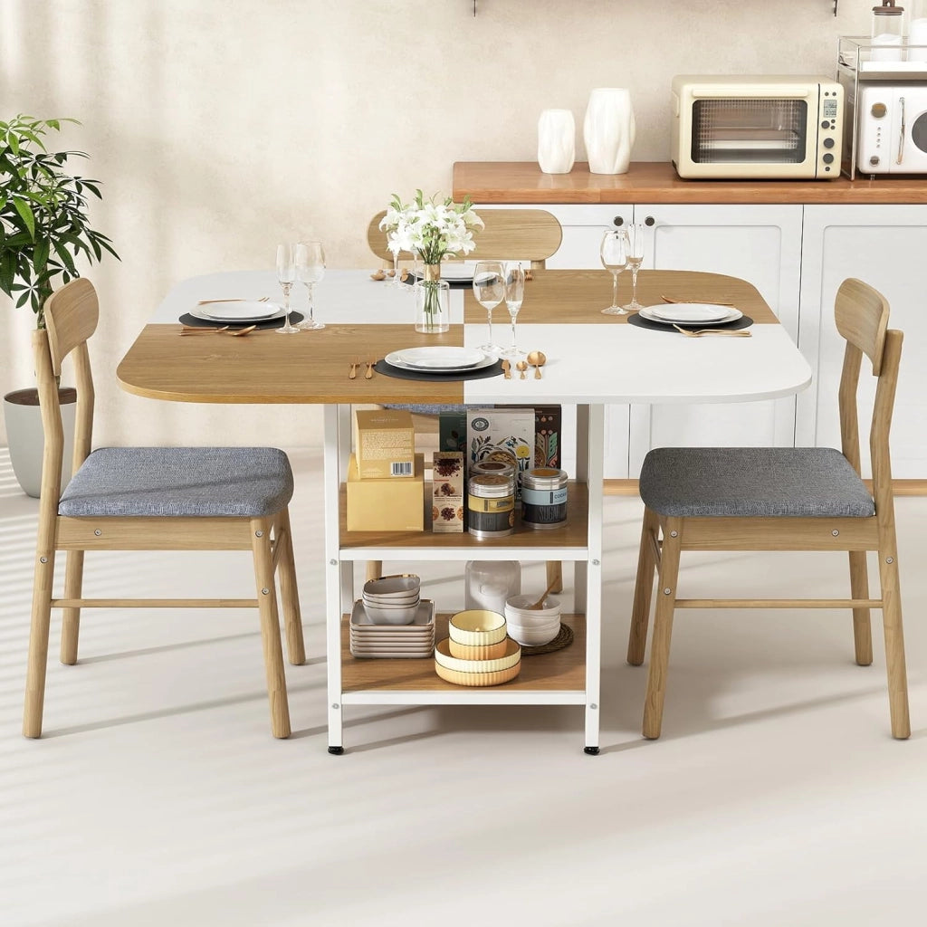Tavolo da Pranzo Moderno, Tavolo Quadrato per Cucina con Piano Multicolore, Scaffale a 2 Livelli e Piedini Regolabili, Tavolo Console in Legno per Soggiorno, Sala da Pranzo e Cucina
