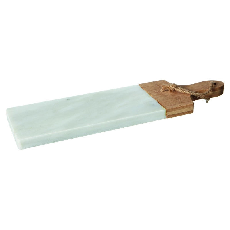 Set di 5 Taglieri Rettangolare A Servire Con Manico 40x12 Cm Marmo/bamboo