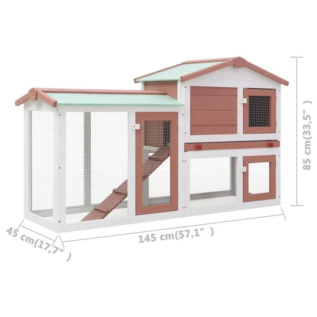 Grande conigliera da esterno 145 x 45 x 85 cm in legno marrone e bianco 02_0000606