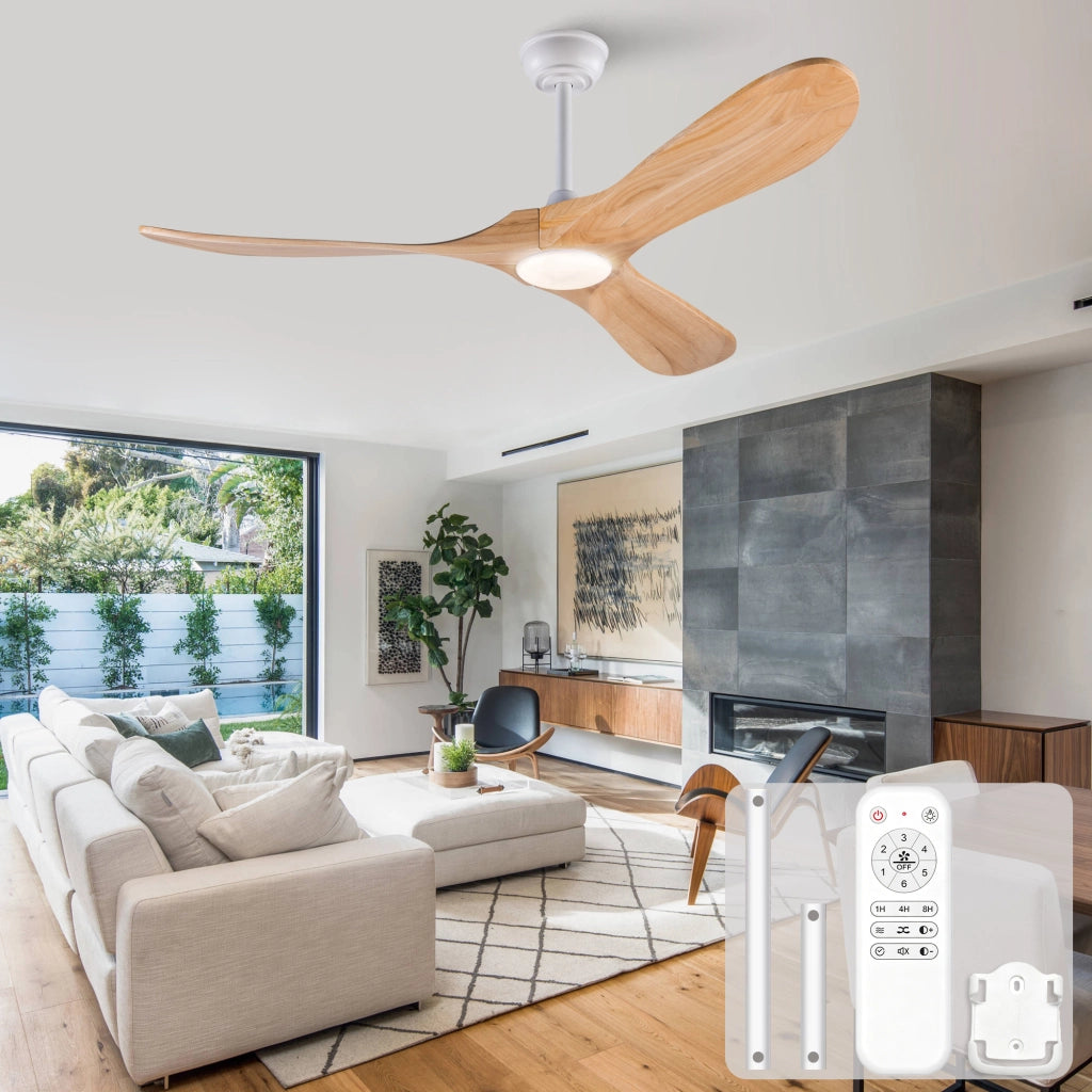 Ventilatore da soffitto 52 pollici con illuminazione e telecomando, 3 pale legno massello, 3CCT dimmerabile, 6 velocit¨¤ silenzioso