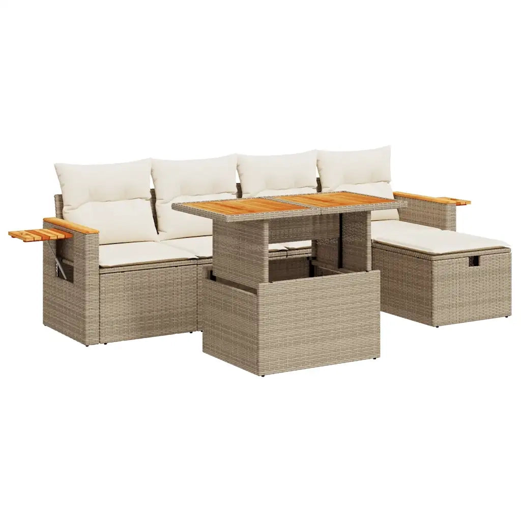 Set Divano da Giardino 6 pz con Cuscini Beige in Polyrattan 3328129