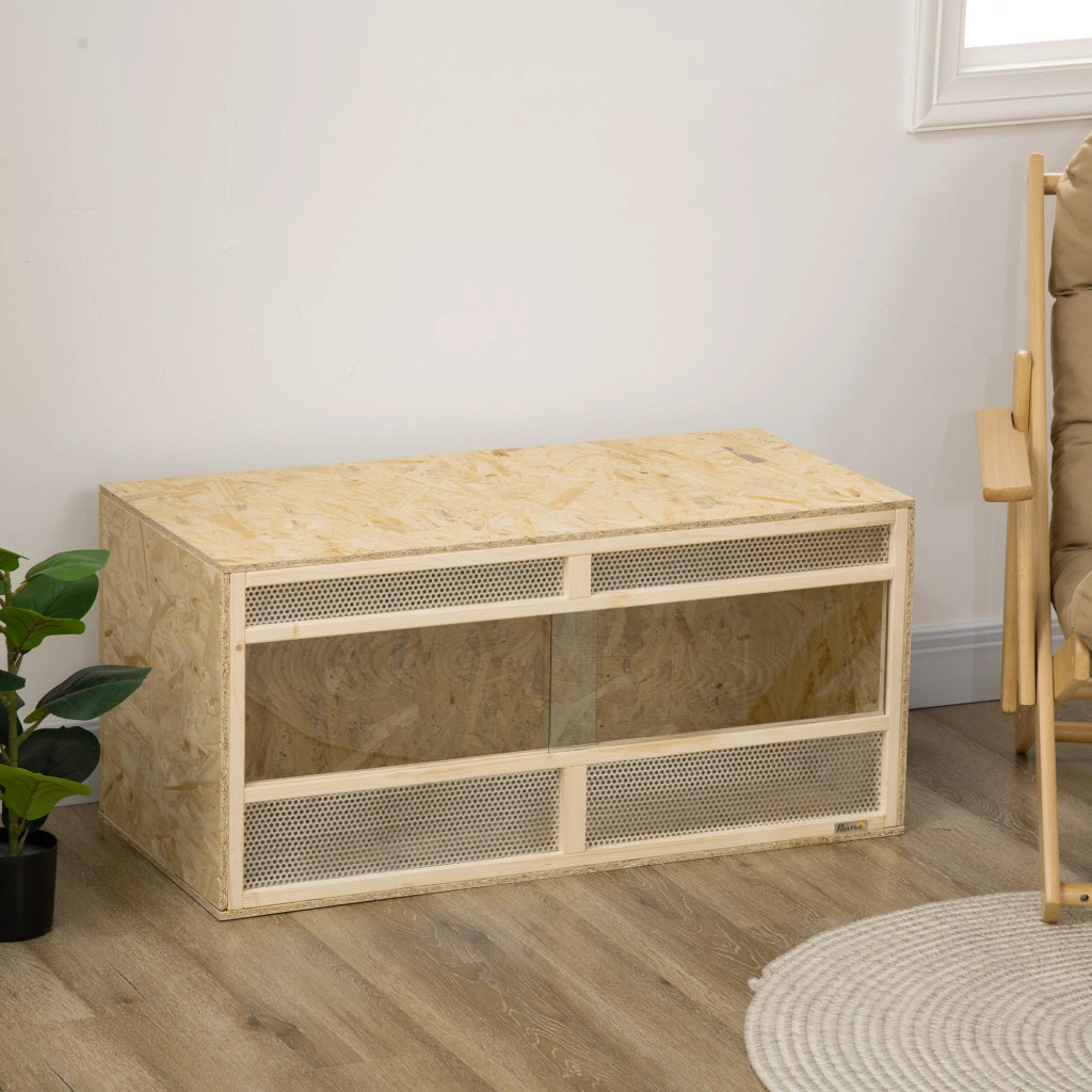 Terrario in legno OSB per rettili con porta scorrevole in vetro ¨C Minimal ¨C 100x47x47 cm naturale