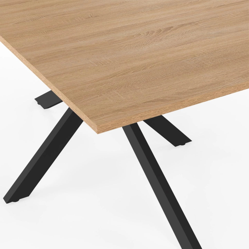 Tavolo da pranzo rettangolare ALIX per 8 persone con gambe a ragno nere e in legno 160 cm