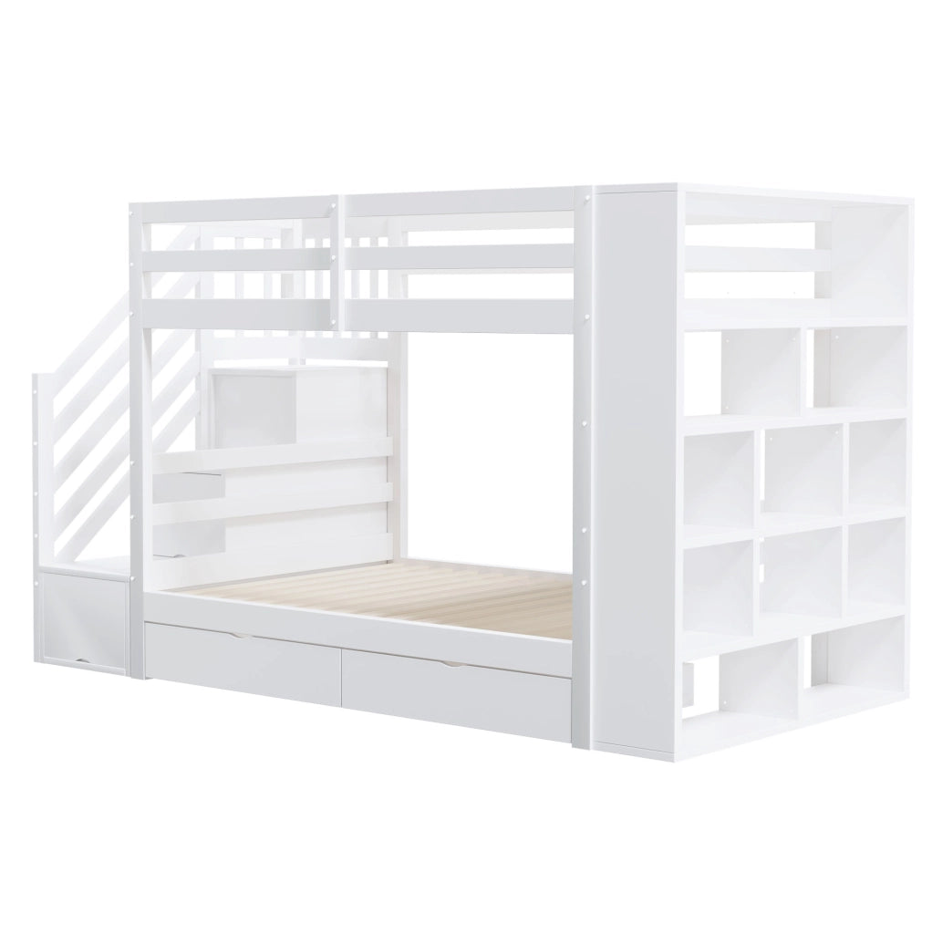 Letto a castello 90x200 cm con scala contenitore, bianco
