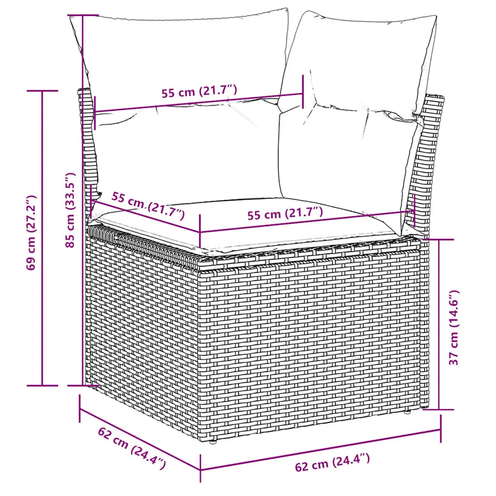 Set Divano da Giardino 9pz con Cuscini Grigio Chiaro Polyrattan