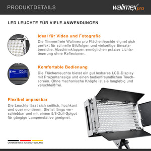 Luce a pannello LED 500 per fotografia, Faro fotografico dimmerabile con display LCD e touchscreen, per foto e video professionali