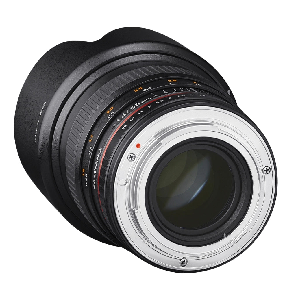 MF 50mm F1.4 per Canon EF - adatto per sensori full-frame e APS-C, profondità di campo ridotta e bokeh raffinato, con custodia e paraluce inclusi