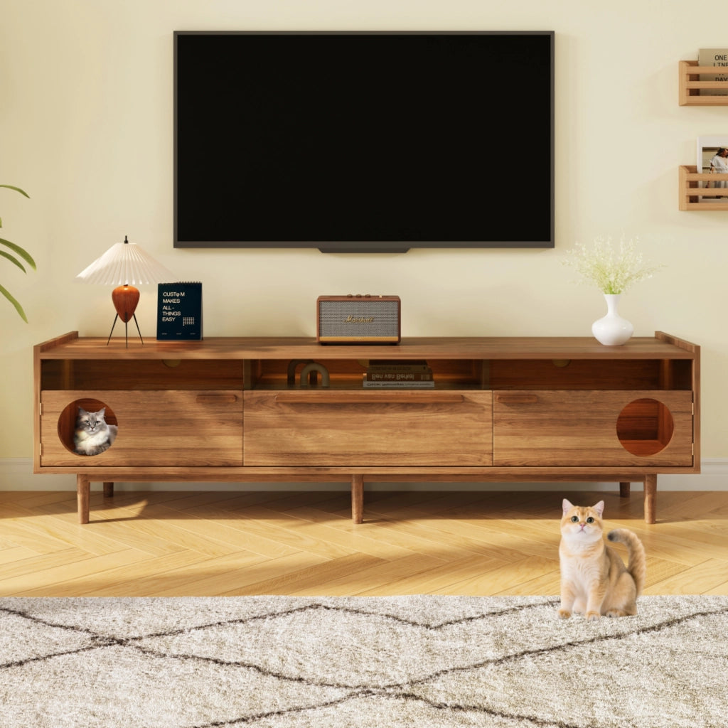 Mobile TV con 2 ante e illuminazione LED; vano per gatti - per soggiorno - 180×40×50 cm - noce