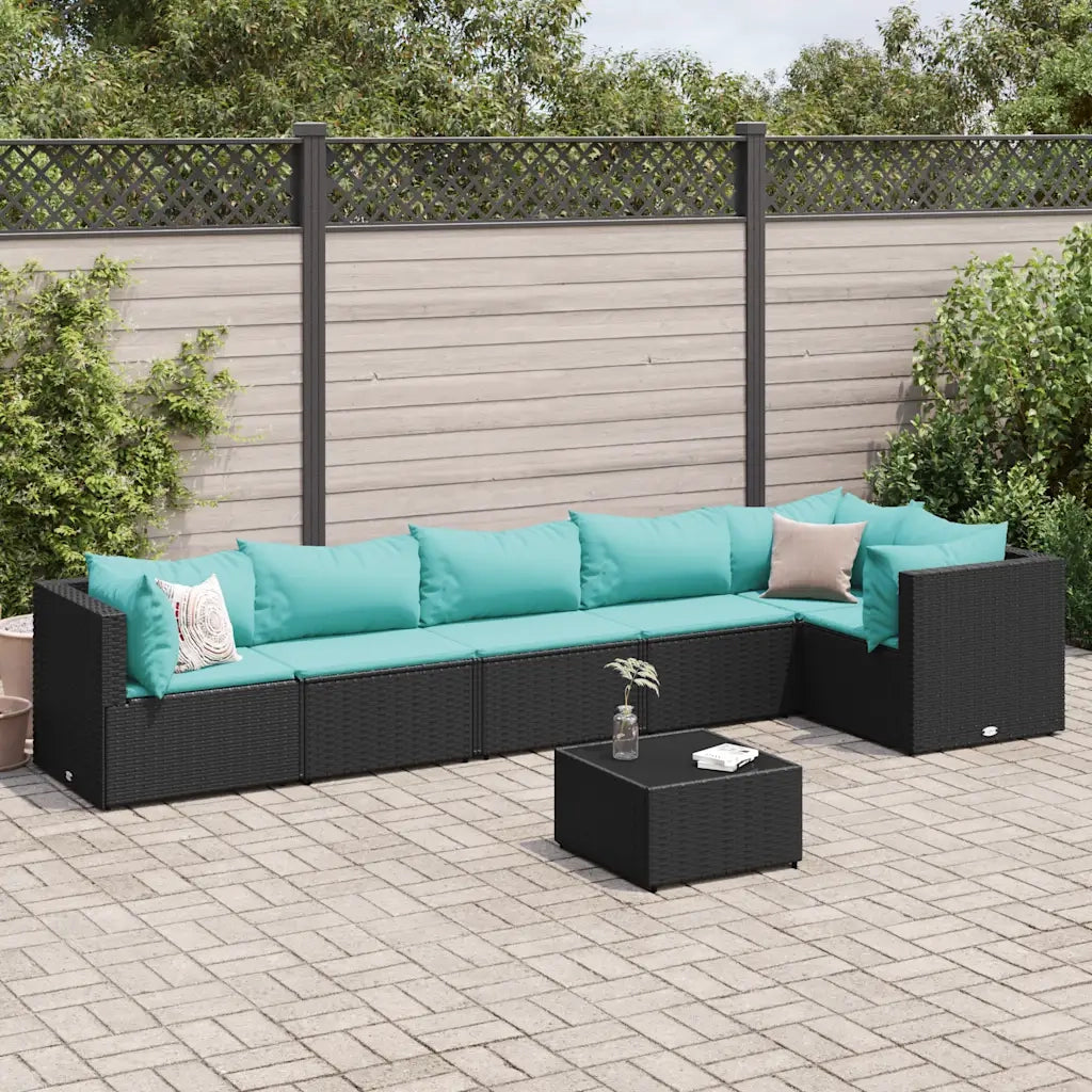 Set Salotto da Giardino con Cuscini 7pz Nero Polyrattan